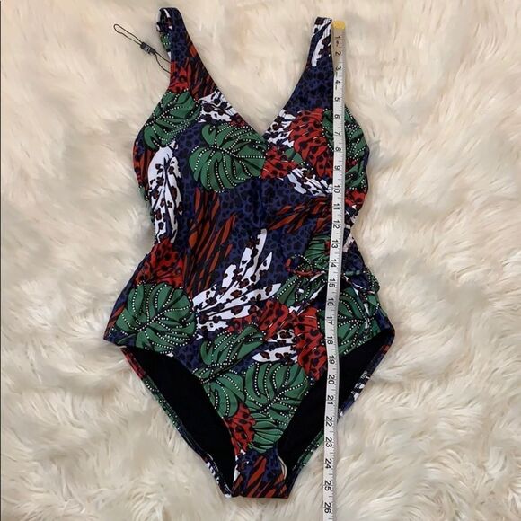 Tropical Forest Lace Up Waist One Piece Swimsuit M - Picture 5 of 13